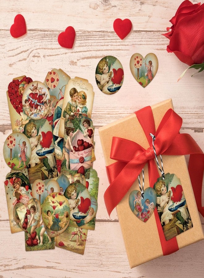 BkeeCten Valentine's Day Gift Tag - 200pcs Valentine's Day Vintage Victorian Self Adhesive Gift Labels Name Tags Stickers Wrapping Paper Personalizing Your Holiday Present DIY Crafts String Attached - Image 4